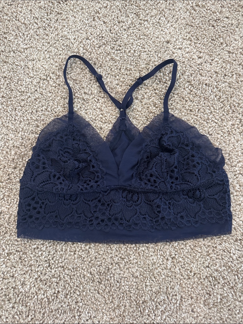 aerie Navy Lace Longline Bralette with Racerback